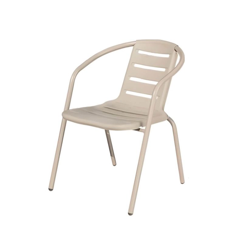 "Modern Rust Resistant Brown Metal Stackable Arm Chair for Outdoor Dining - 8 Piece Set"