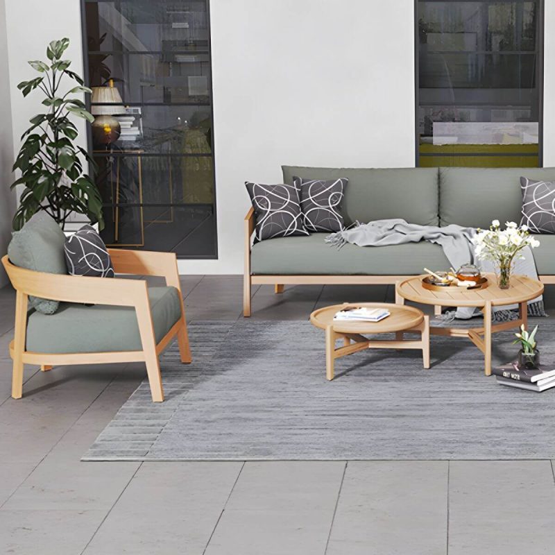 "Wood Frame Outdoor Sofa Water and UV Resistant Patio Sofa with Cushion - 1-Seater Sofa"