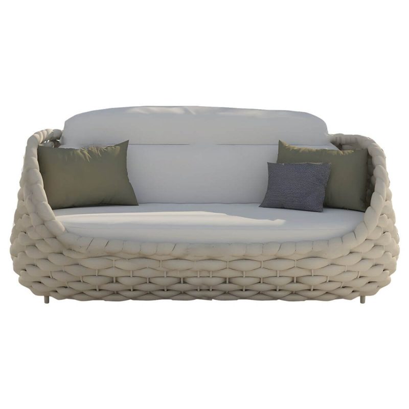 "Waterproof and Durable Modern Metal Patio Sofa with Upholstered Cushions - White 2-Seater Sofa"