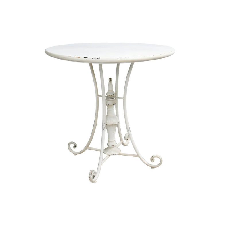 "White Patio Table Metal Contemporary Style Water Resistant in Round Shape - Table Only 31"L x 31"W x 31"H"
