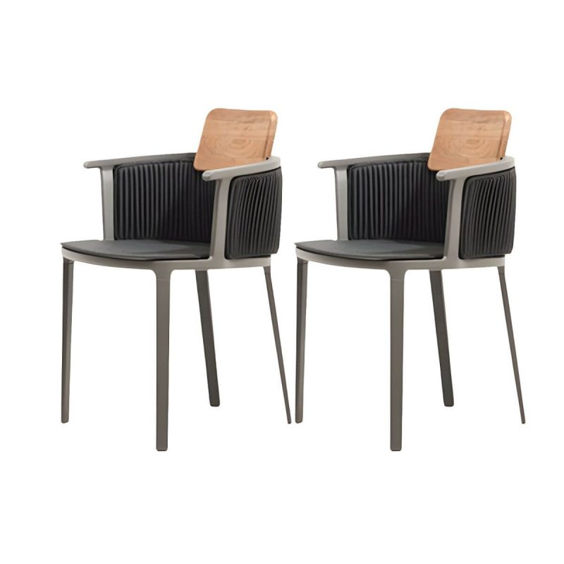 "Coastal Dining Armchair in Metal Frame with Solid Wood Back Single Chair - Black Aluminium Alloy 2 Piece Set"