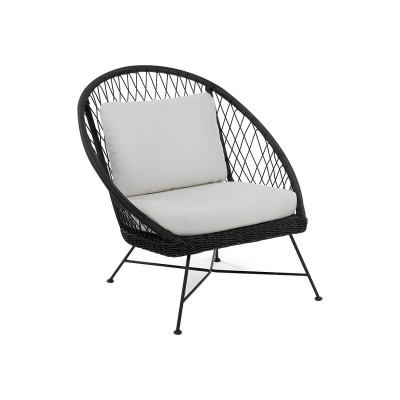 "Tropical Outdoors Dining Chair Rattan Side Chair with Cushion - 27.6"L x 29.5"W x 31.5"H Black 1 Piece"