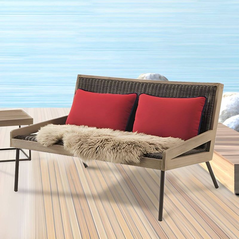 "Farmhouse / Country Patio Sofa UV Resistant Wicker/Rattan Outdoor Patio Sofa - Natural 49"L x 31.5"W x 28"H"