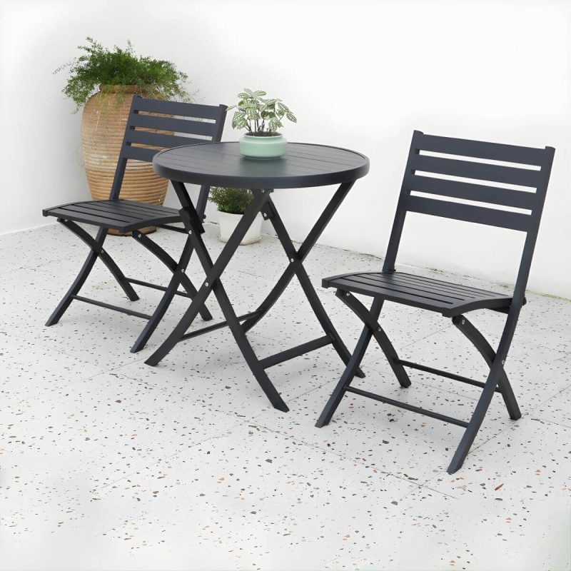 "Metal Modern Folding Patio Dining Set with Strap Back Chairs - Table & Chair(s) 27.6"L x 27.6"W x 28.5"H 2 Black"