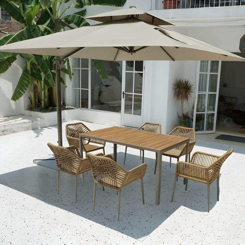"Modern Metal Arm Chair with Beige Plastic Back and Stackable Design for Patio Dining - Black 4 Piece Set"