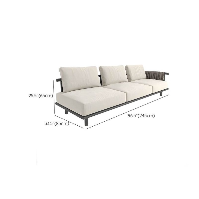 "Dimension of Black Metal Waterproof Modern Upholstered Sofa with Cushions and Pillow - 3-Seater Corner Sofa"