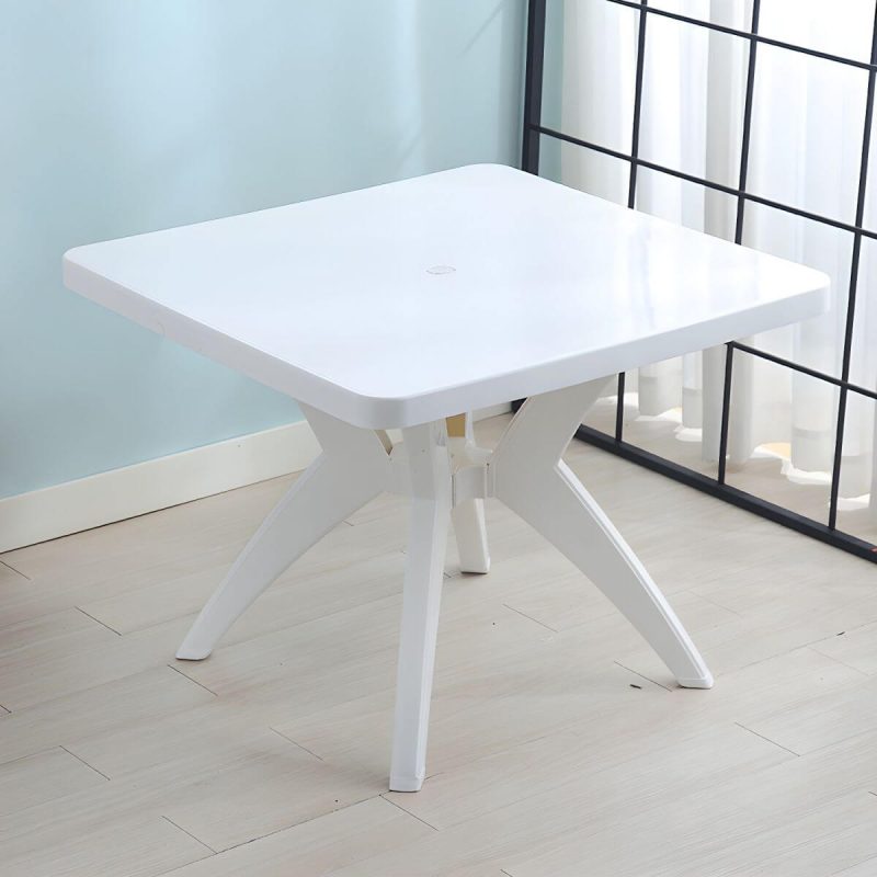"Plastic Garden Table Modern Simple Household Food Stall Dining Table - White Square Table Only"