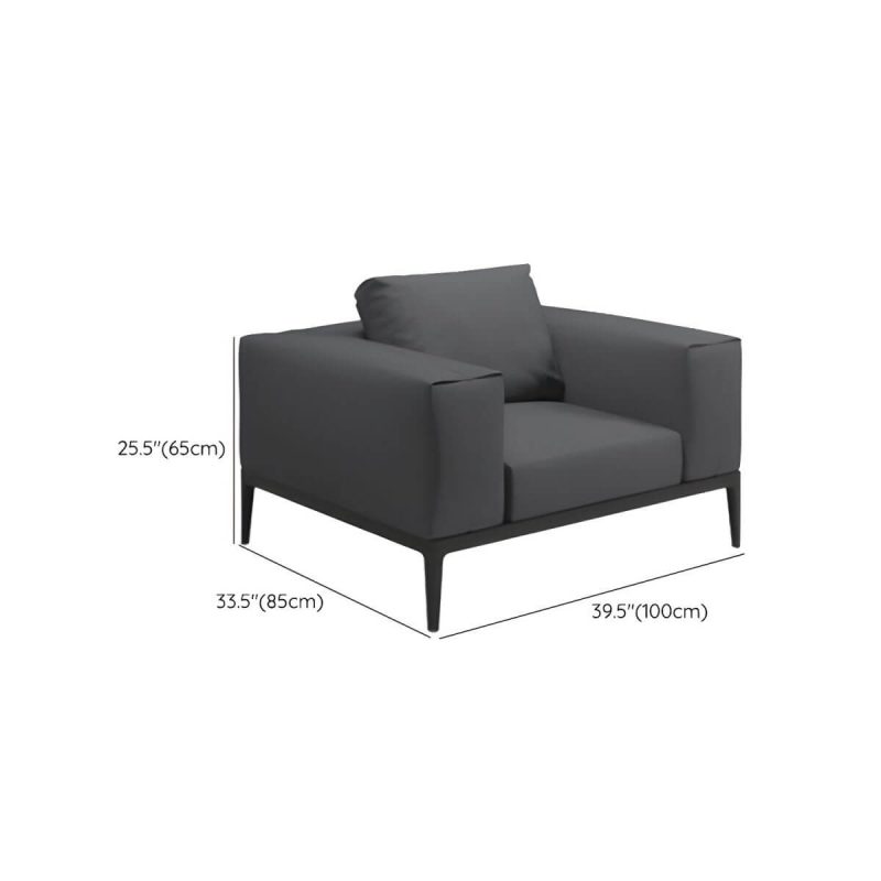 "Dimension of Fade Resistant Black Metal Framed Patio Sofa with Cushions & Pillow (Modern Gray) - 1-Seater Sofa"