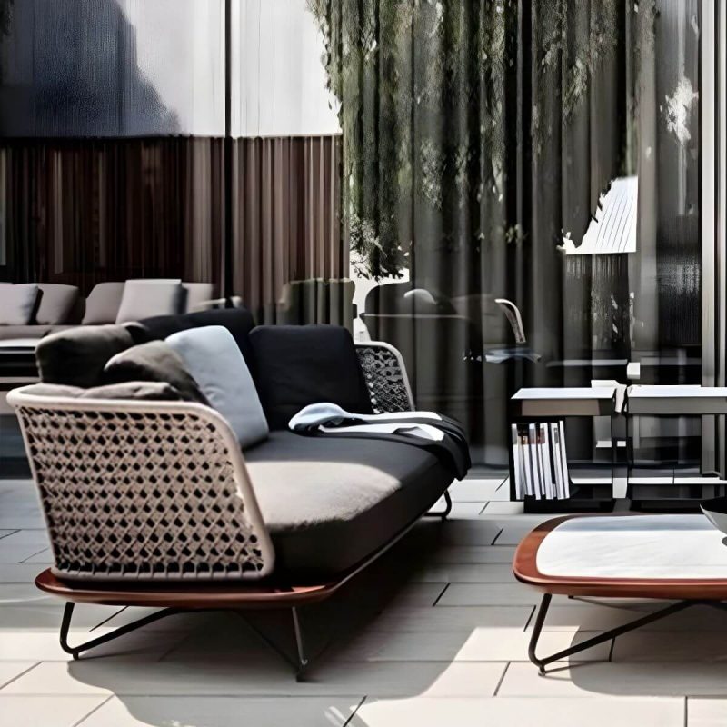"Sophisticated Modern Black Metal Framed Sofa with Gray Upholstery and Removable Cushions for Women - 3-Seater Sofa"
