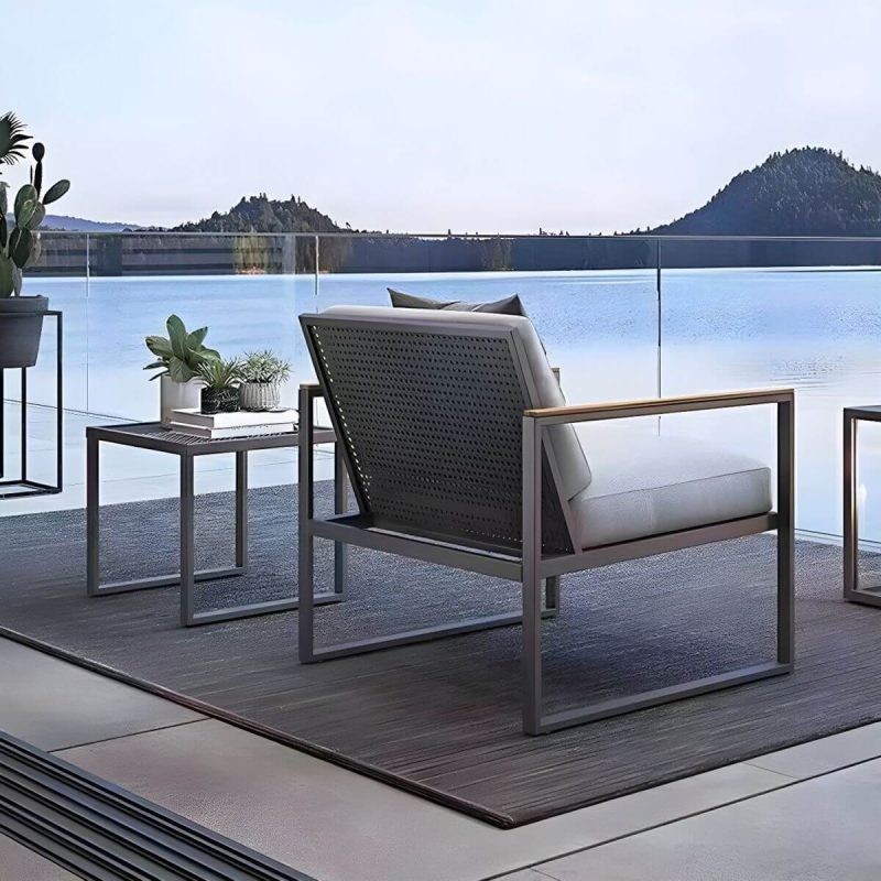 "Black Metal Patio Sofa Symmetrical with Cushions for Outdoor - 2-Seater Sofa"