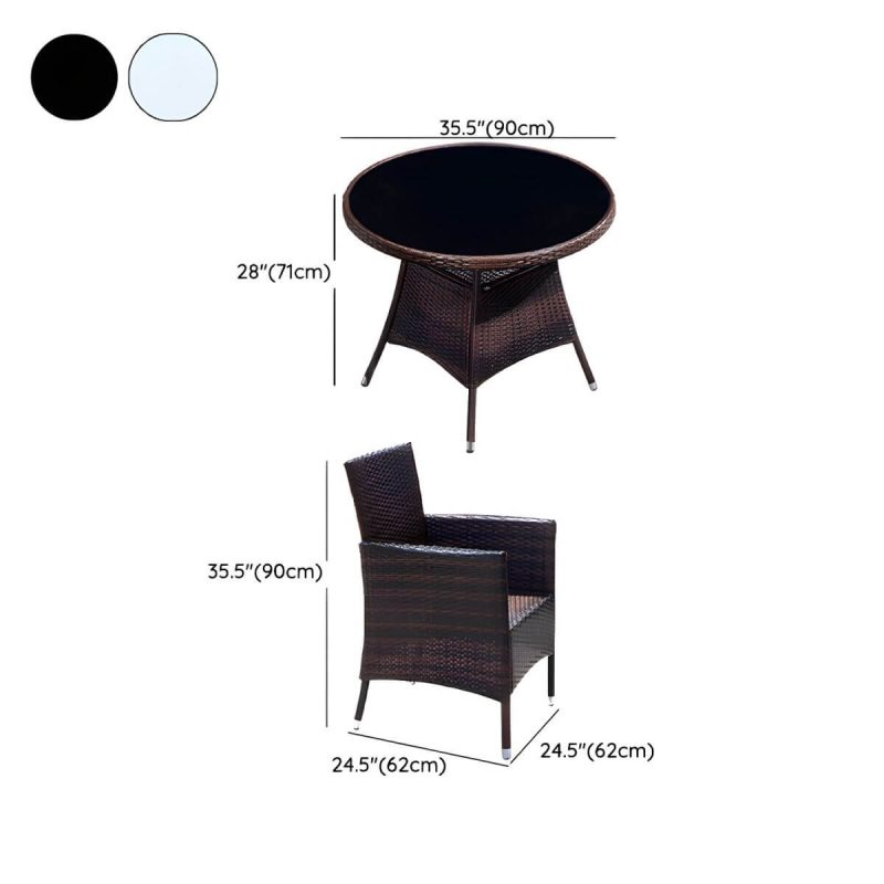 "Dimension of Modern Style Dining Set Glass Top 5/7 Pieces Water Resistant Dining Set - Table & Chair(s) 4 Round Black-Brown"
