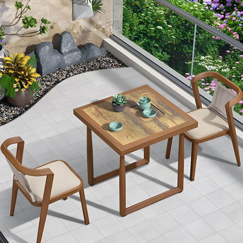 "Wood and Metal Patio Table Wood-Like Rectangle/Square in Brown/White - White 35"L x 28"W x 29"H Table Only"