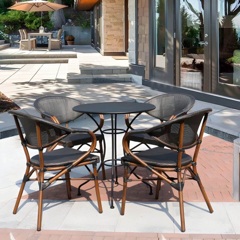 "Industrial Metal Frame Side Table Outdoor Aluminum Patio Table - Table Only Black Square"