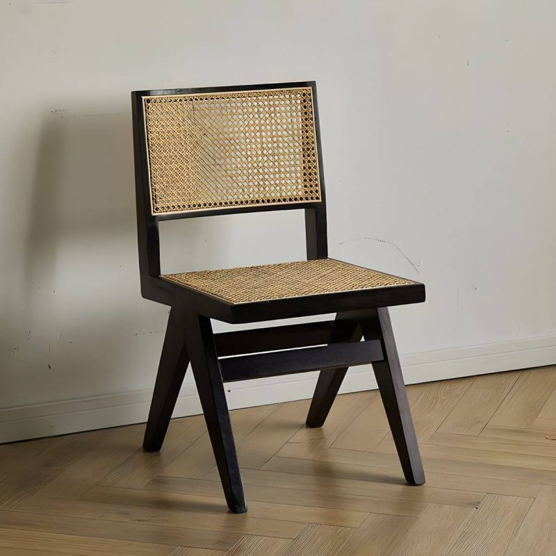 "Vine Woven Modern Courtyard Dining Chairs solid Wood Frame for Outdoor - Black Armless"