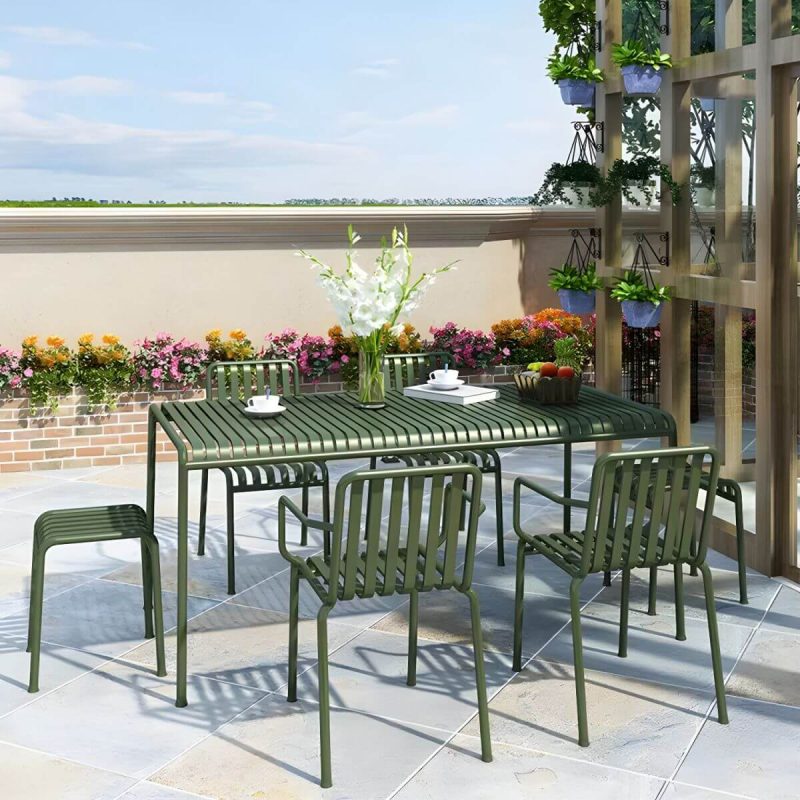 "Green Modern Metal Dining Table for Outdoor Patio with No Distressing - Table Only 47.2"L x 27.6"W x 29.5"H"