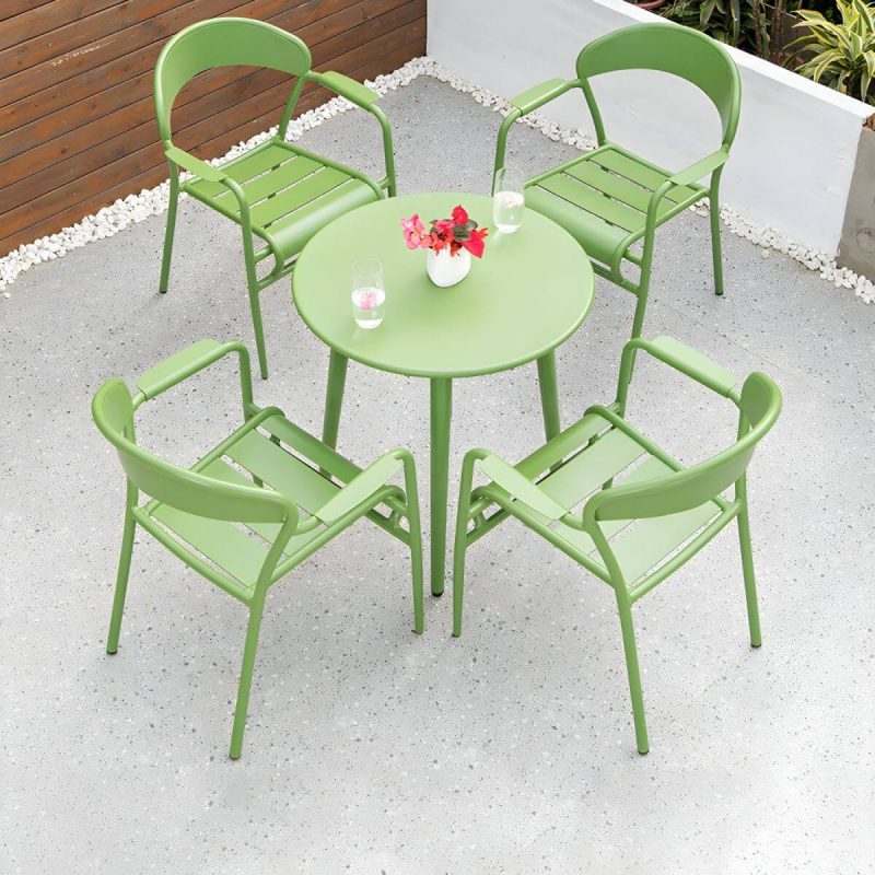 "Contemporary Dining Table Set with Green Metal Top for Courtyard - Table & Chair(s) 28"L x 28"W x 29"H 4"