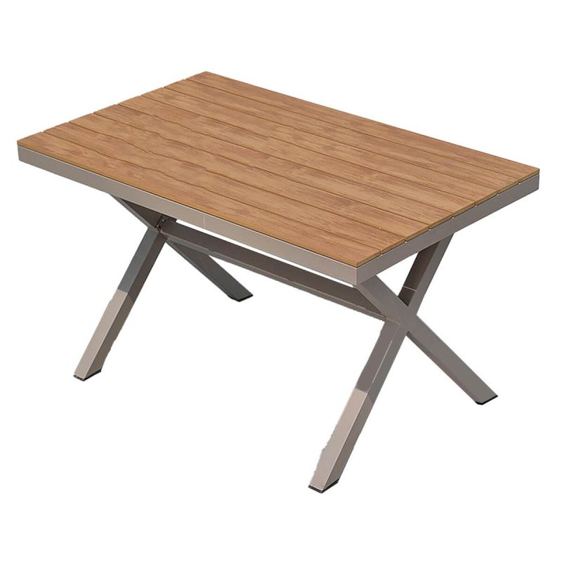 "Modern Aluminum Dining Table with Umbrella Hole in Brown and Gray Finish - Table Only 51.2"L x 31.5"W x 28.7"H"