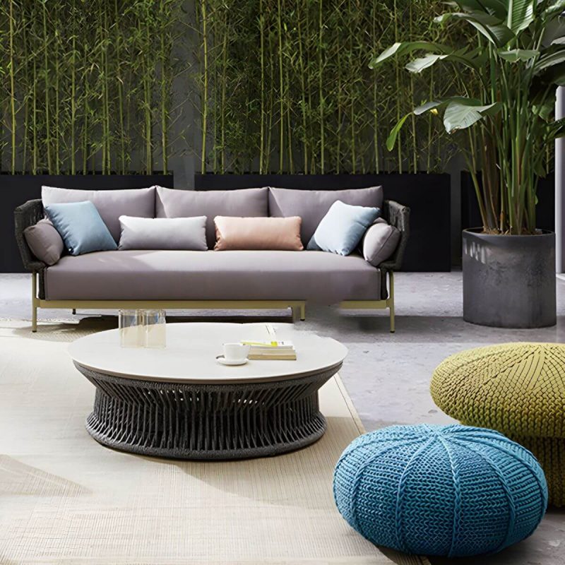 "Water Resistant Modern Upholstered Patio Metal Sofa with Cushions and Pillows - Chaise Lounge"