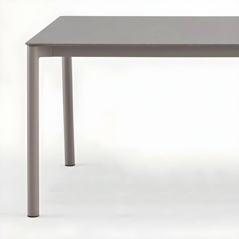 "Modern Grey Stone Patio Dining Table with Waterproof Durability and Umbrella Hole - 70.9"L x 35.4"W x 29.5"H Table Only"