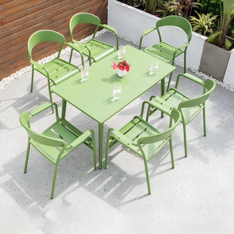 "Contemporary Dining Table Set with Green Metal Top for Courtyard - Table & Chair(s) 47.2"L x 27.6"W x 28.7"H 6"
