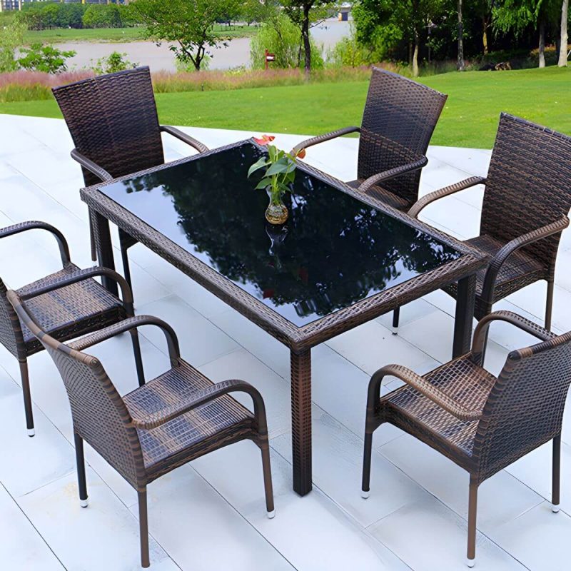 "Industrial Rattan Bistro Table Outdoor Metal Frame Patio Table - Table Only 59"L x 35"W x 29"H Rectangular"