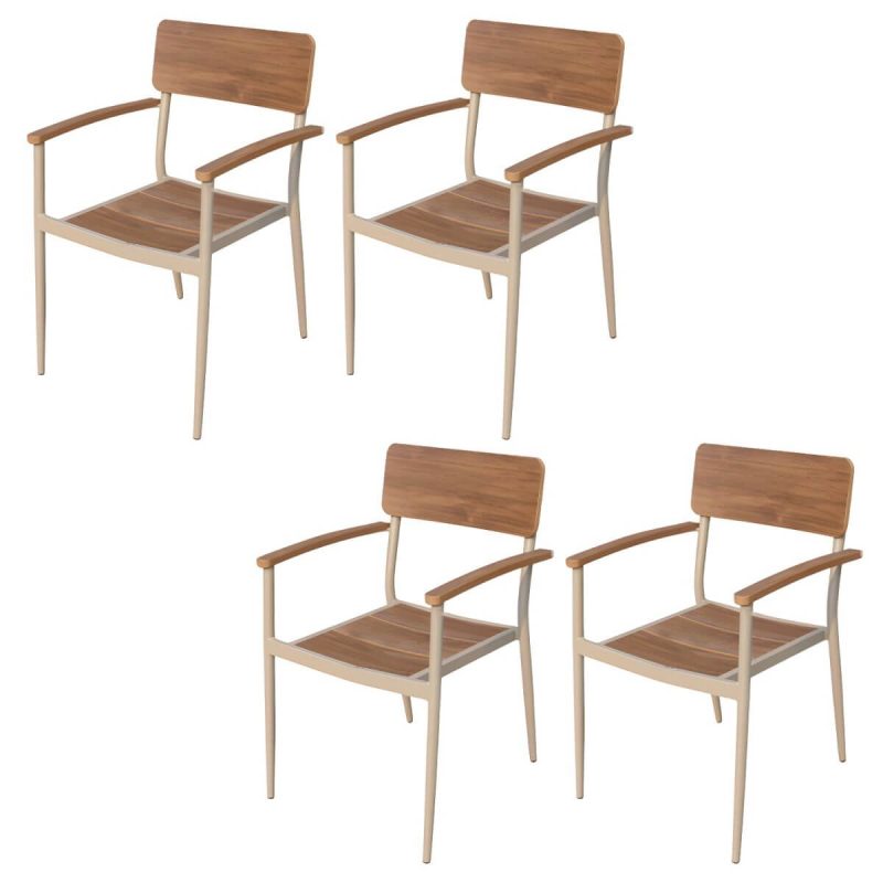 "Matte Finish Metallic Patio Chair Assembled Industrial with Arms - 4 Piece Set"