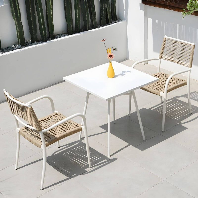 "Contemporary Dining Table White Outdoor Table with Metal Base - Textured White 27.6"L x 27.6"W x 28.3"H Square Table Only"