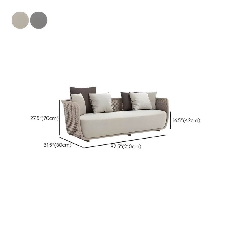 "Dimension of Waterproof Wicker/Rattan Modern Sofa with Upholstered Cushions and Pillows - Teak Frame - Dark Gray 3-Seater Sofa"