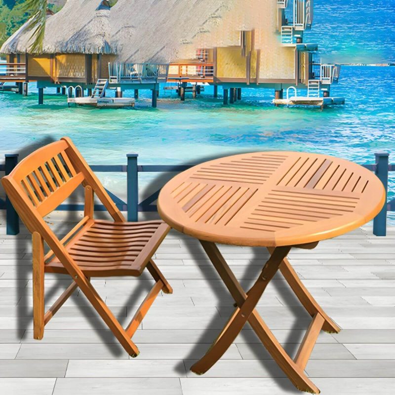 "Brown Patio Table Solid Wood Contemporary Style in Round Shape - 31.5"L x 31.5"W x 28.3"H Table Only"