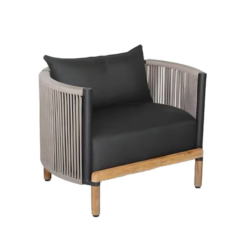 "Modern Symmetrical Black Wood Frame Sofa with Waterproof Cushions Included - 1-Seater Sofa"