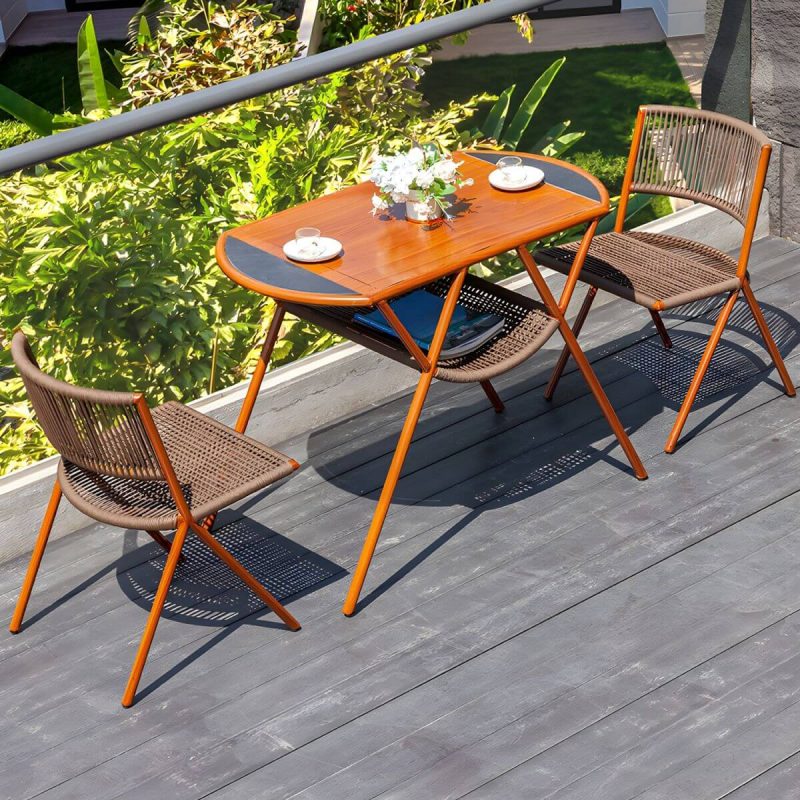 "Contemporary Table Furniture Set with 2 Woven Chair for Courtyard - Table & Chair(s) 2 Glass"