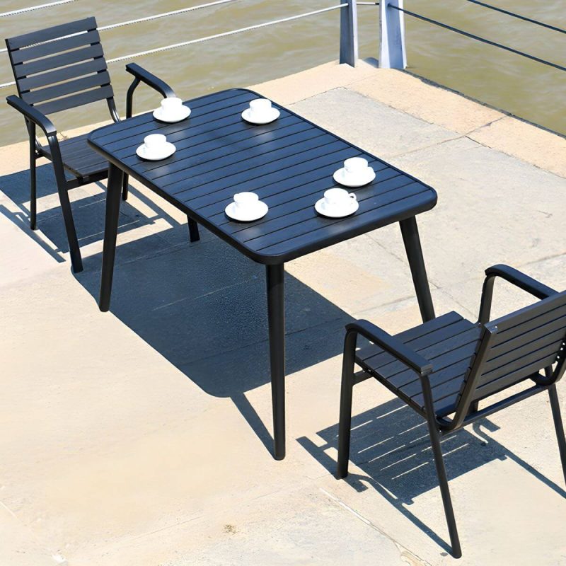 "Contemporary Wood Dining Table Set with Black Chairs for Courtyard - Table & Chair(s) 47"L x 28"W x 28"H 2"