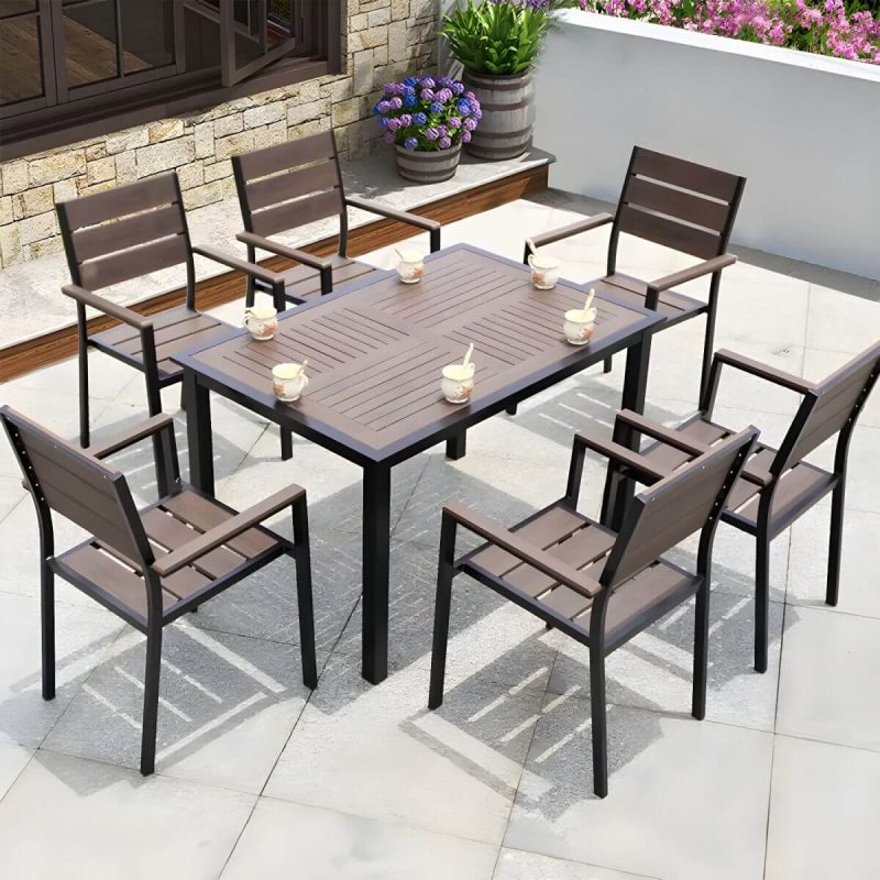 "Contemporary Dining Table Set with Wooden Chair for Courtyard - Table & Chair(s) 47"L x 31"W x 28"H 6"