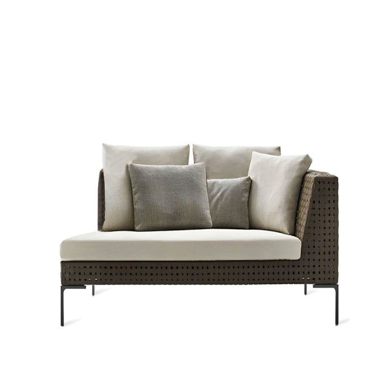 "Elegant Metal Framed White Upholstered Modern Sofa with Cushions - Right Corner Loveseats"