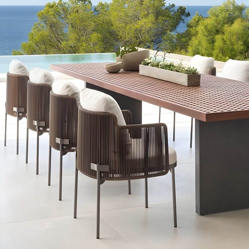 "Metallic Matte Finish Patio Chair Assembled Mid-century Modern with Arms - 8 Piece Set Stainless Steel"