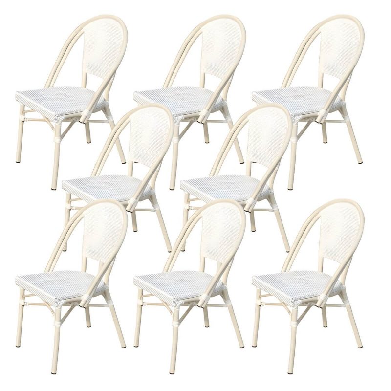 "Traditional Arm Cane Back Dining Chair Stackable for Outdoor - Gloss White 8 Piece Set"