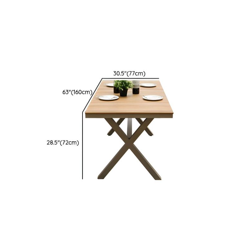"Dimension of Brown Wooden Patio Table Contemporary Style in Rectangular Shape - Table Only 63"L x 30"W x 28"H"