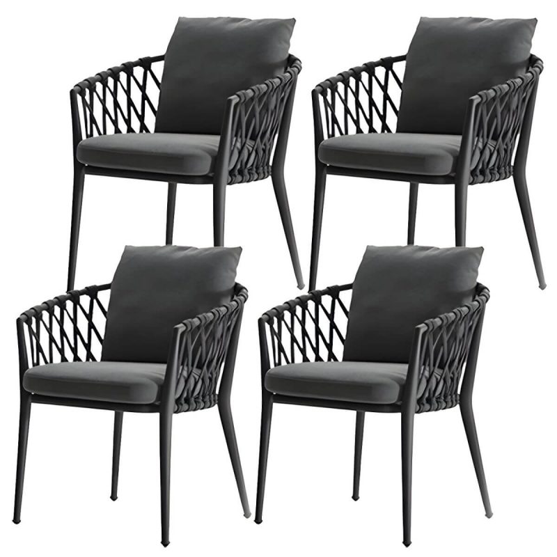 "Metal Matte Finish Patio Chair Assembled Tropical with Cushions - 24"L x 24"W x 30"H 4 Piece Set"