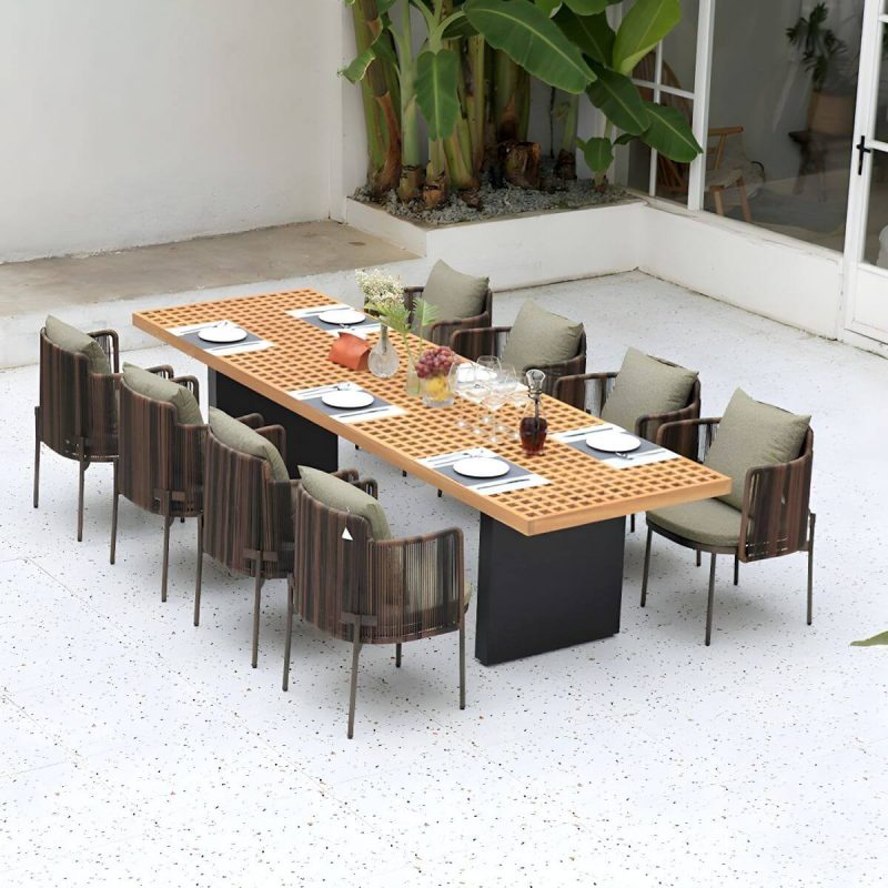"Solid Teak Wood Square Patio Dining Table with UV Resistant Finish - Table Only 70.9"L x 35.5"W x 29.1"H"