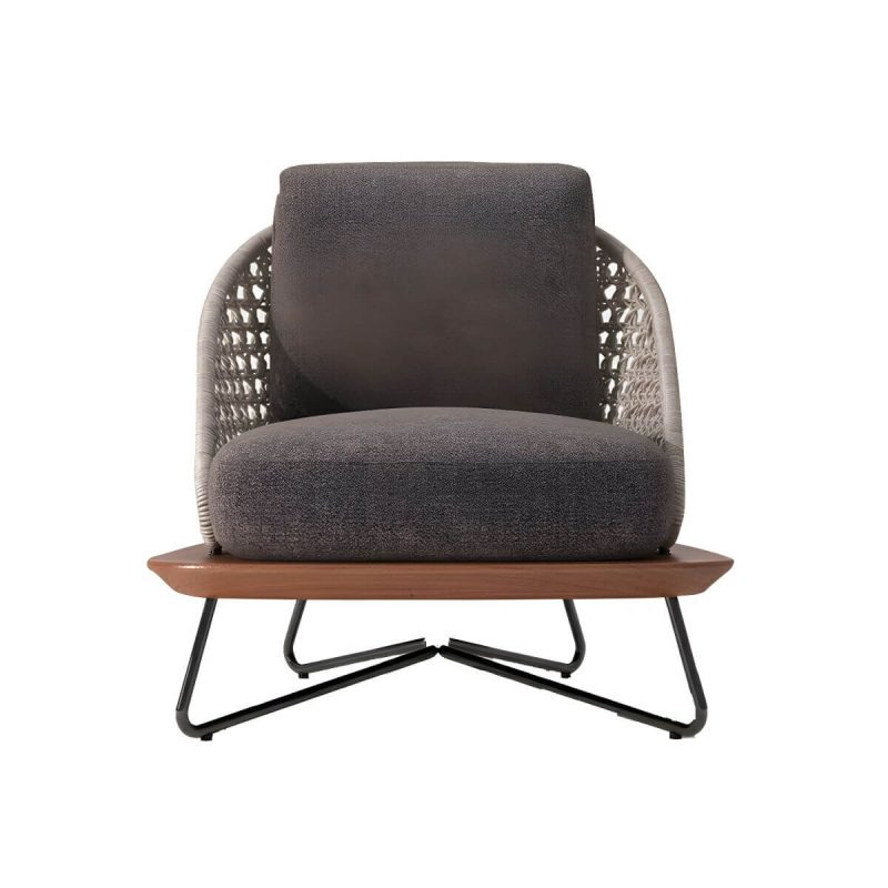 "Brown Upholstered Wicker/Rattan Modern Sofa with UV and Water Resistant Cushions and Pillows - 1-Seater Sofa"