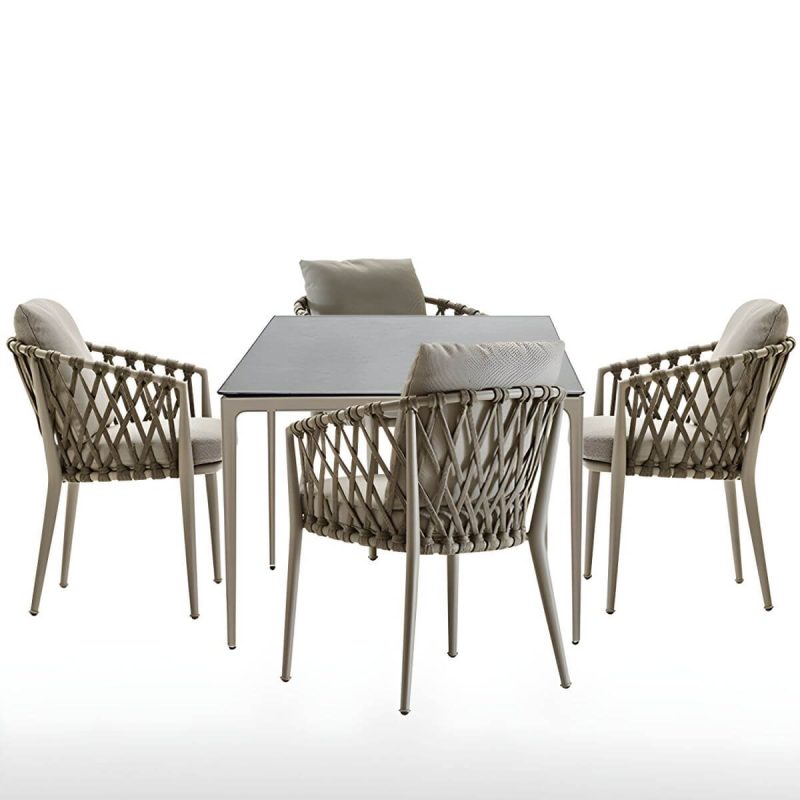 "Antique Finish Dining Chair Metallic Tropical Style with Cushions - 6 Piece Set"