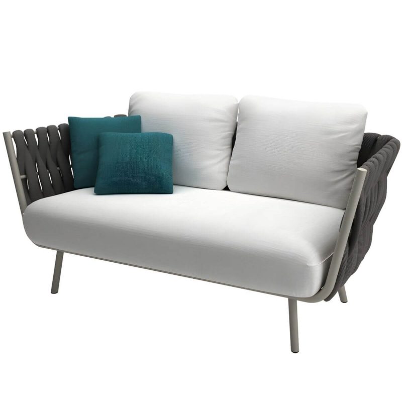 "Gray Metal Framed Modern Sofa with White Upholstery and Cushions - Grey 2-Seater Sofa"