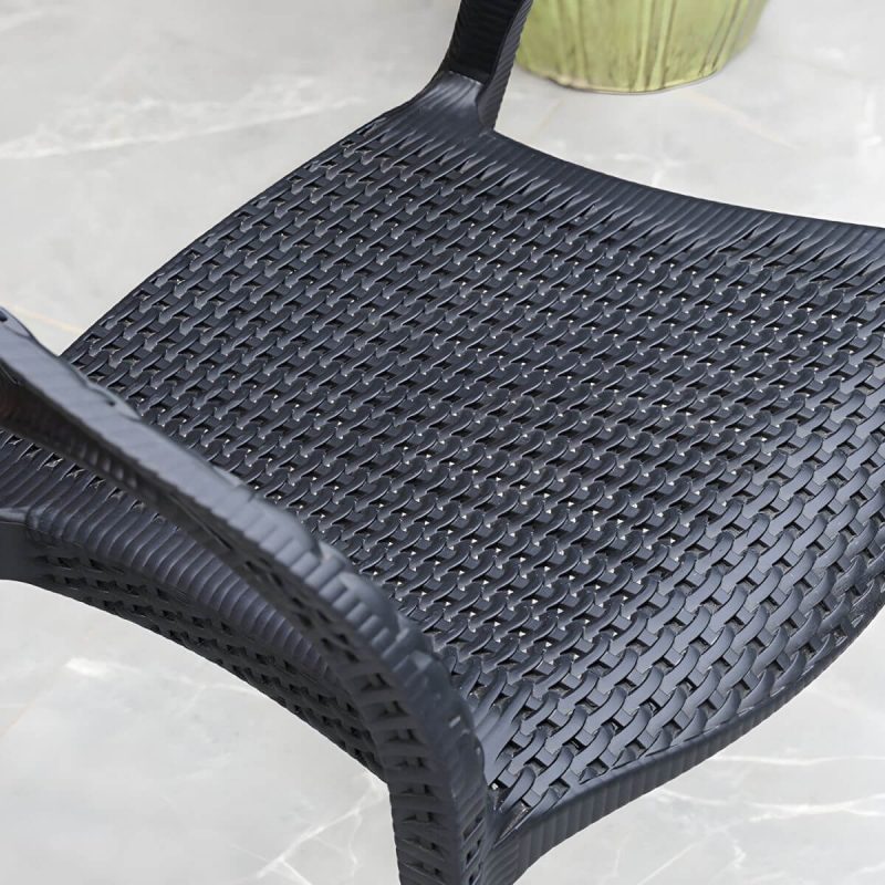 "Black Plastic Outdoor Chair Tropical Dining Armchair Stacking Armchair - 2 Piece Set"