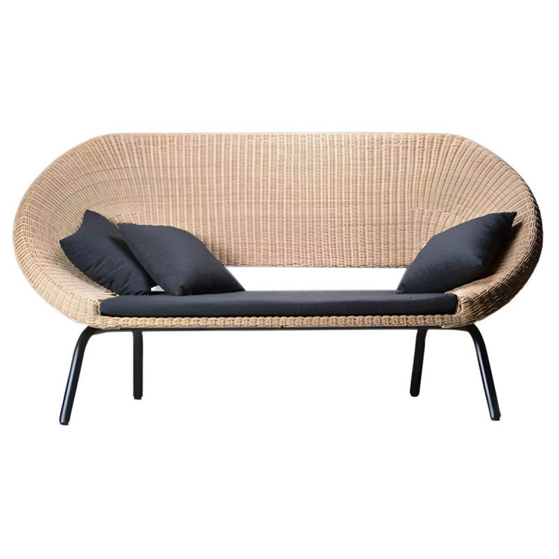 "Tropical Rattan and Metal Frame Outdoor Sofa Water Resistant Patio Sofa - 2-Seater Sofa"