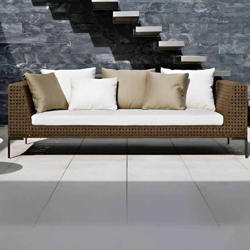 "Elegant Metal Framed White Upholstered Modern Sofa with Cushions - 3-Seater Sofa"