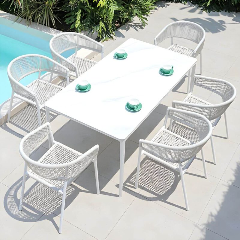 "Contemporary Dining Arm Chair Pure Color Metal Stackable for Outdoor - 2 Piece Set"