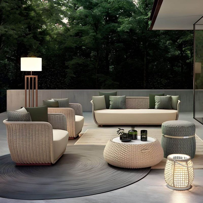 "Scandinavian Linen Sofa with Cushions Water Resistant for Outdoor - Grey 1-Seater Sofa"