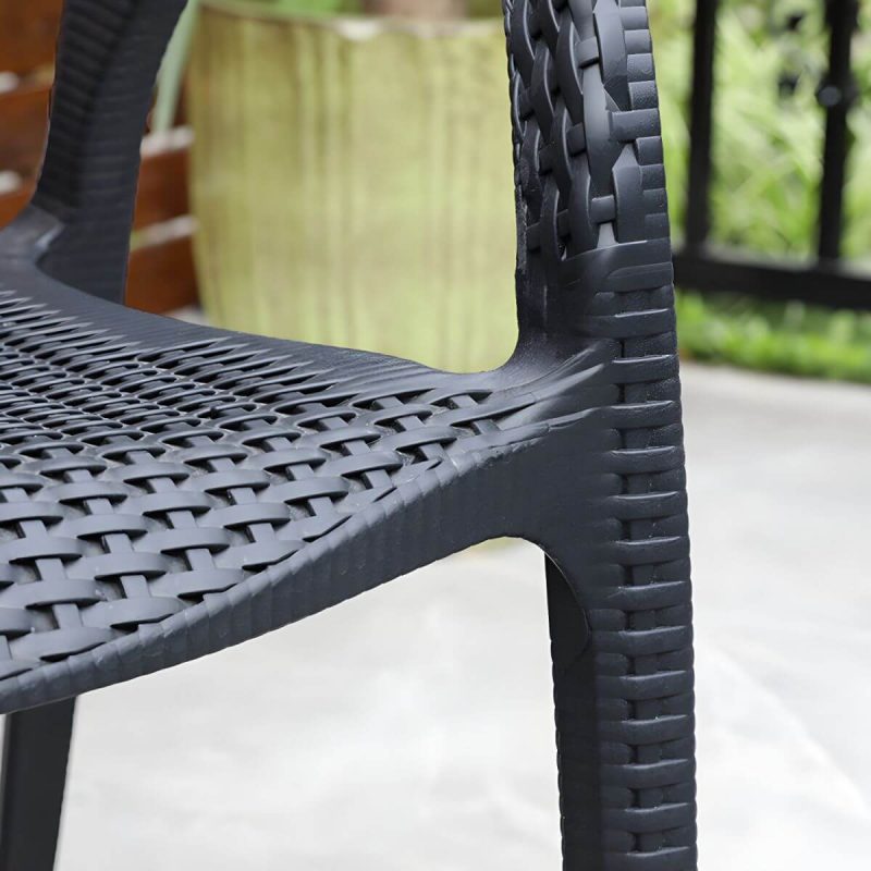"Black Plastic Outdoor Chair Tropical Dining Armchair Stacking Armchair - 6 Piece Set"