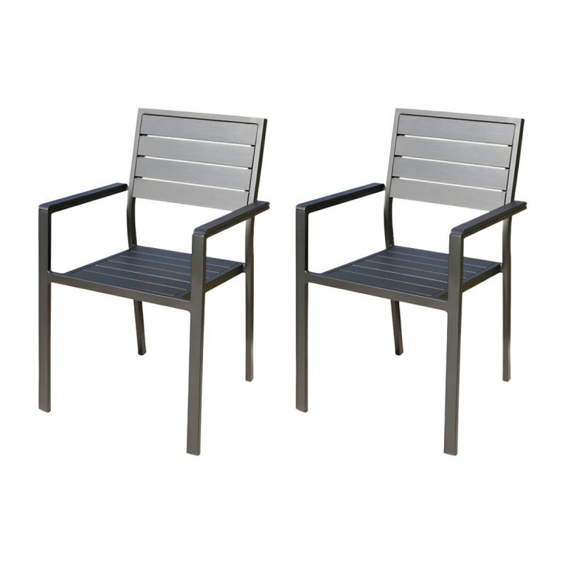 "Metallic Antique Finish Patio Chair Industrial Style Stacking without Cushions - 2 Piece Set"