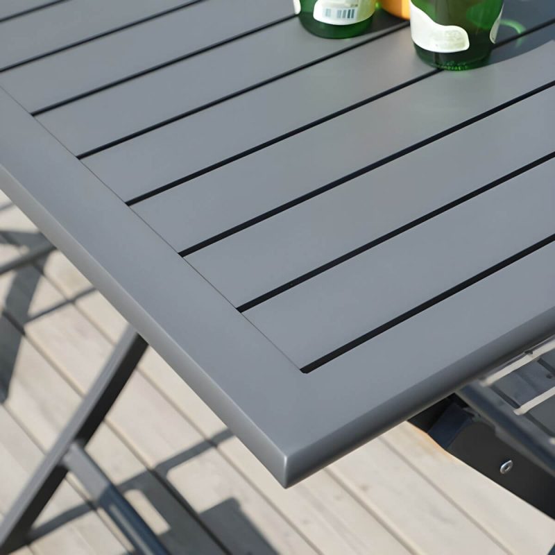 "Metal Modern Folding Patio Dining Set with Strap Back Chairs - Table & Chair(s) 47.2"L x 27.6"W x 28.5"H 6 Black"
